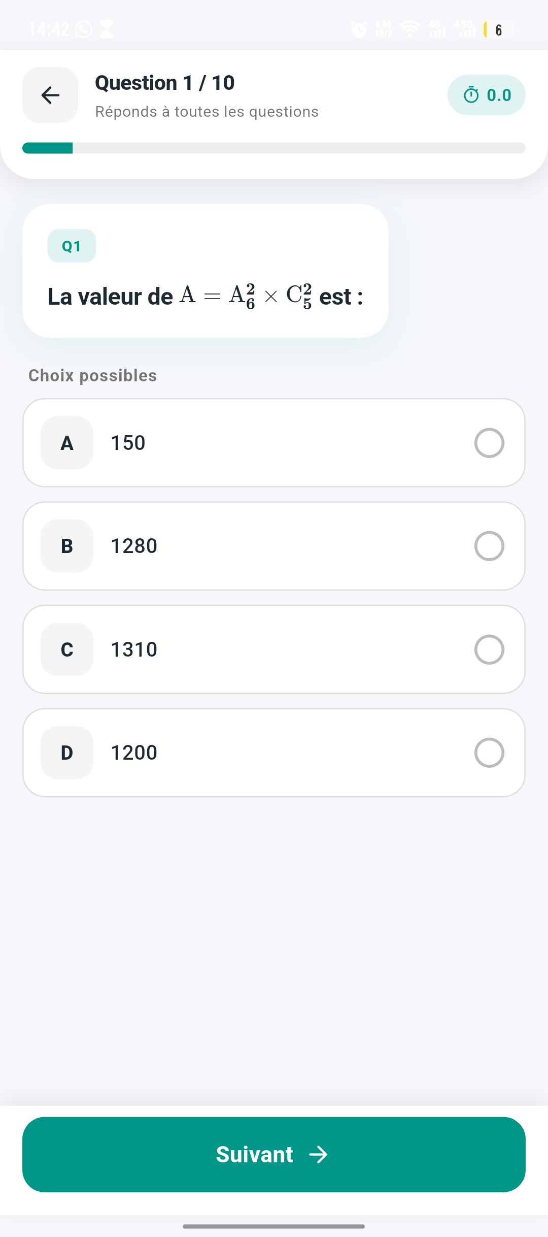 Un QCM dans l'application Ascocoli